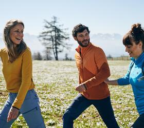 Three people on a spring hike
