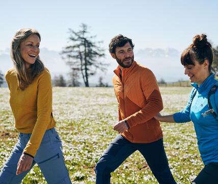 Three people on a spring hike
